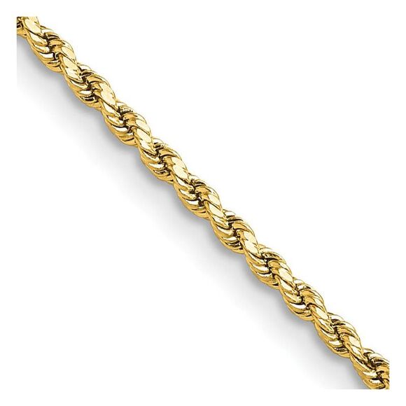 2mm 14K Yellow Gold Diamond Cut Hollow Rope Chain Necklace 22 Inch